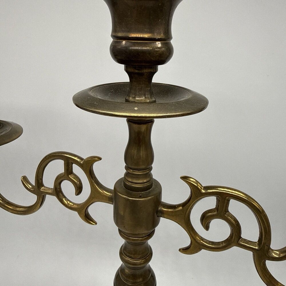 Vintage Carolina Brass 3 Arm Candelabra Scroll Detail Candlestick Holder Rare - Picture 5 of 16